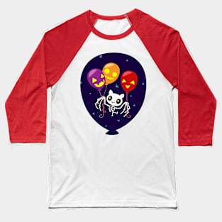 Halloween Bat Skeleton Flying With Balloons Baseball T-Shirt